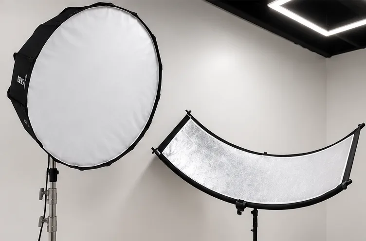 Light dome and clamshell diffuser on stands